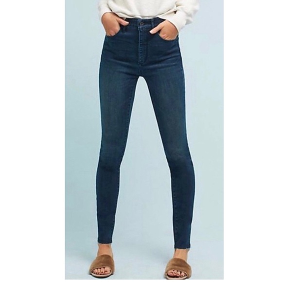 Anthropologie Pilcro Ultra High Rise Fringe Hem Dark Wash Skinny Jeans - Picture 1 of 13